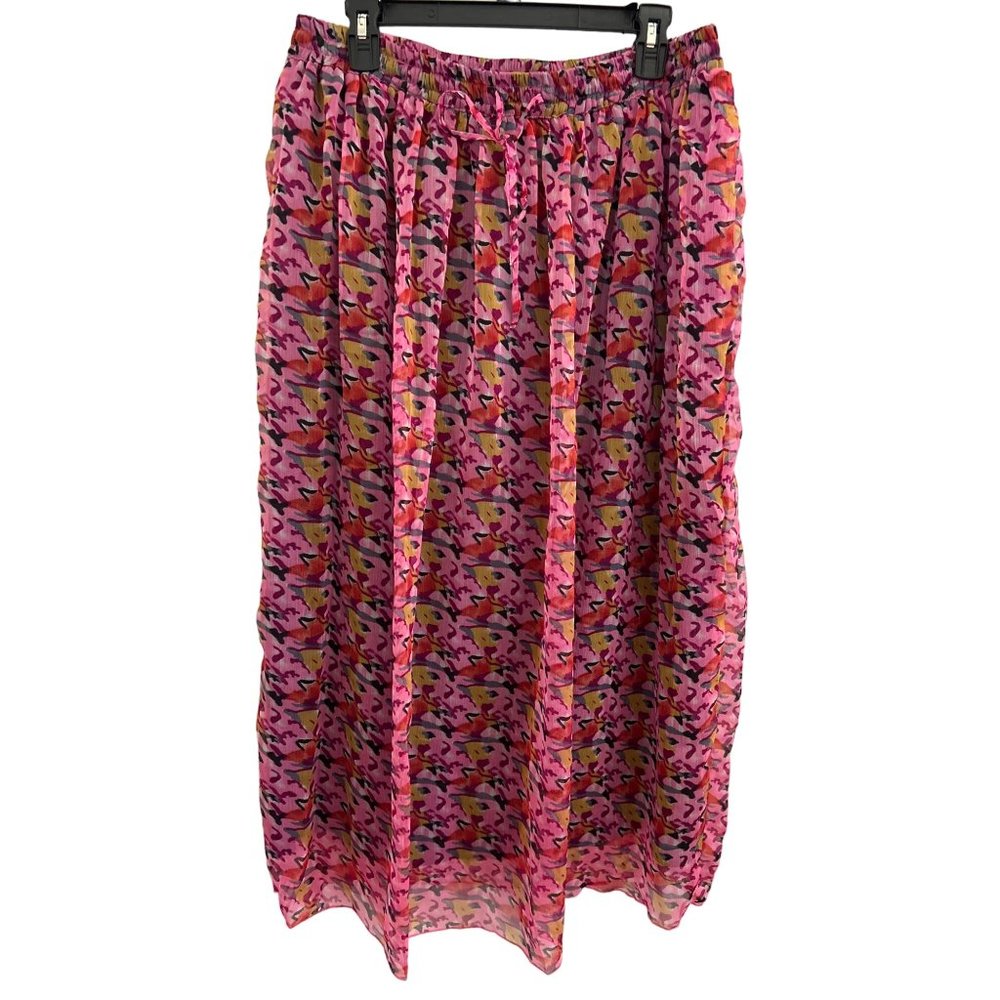 Jovie Pink & Gold Print Elastic Waist Maxi Sheer Skirt, OS